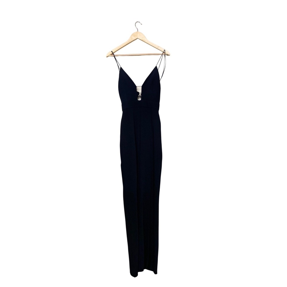 Mango Black Open Back V-Neck Spaghetti Strap Jumpsuit Evening Formal NWT
